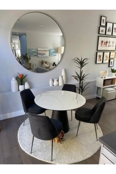 Evka Woven Siyah Yemek Masası Beyaz Mermer, Mutfak Masası