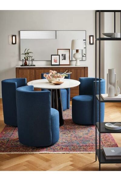 Evka Woven Siyah Yemek Masası Beyaz Mermer, Mutfak Masası