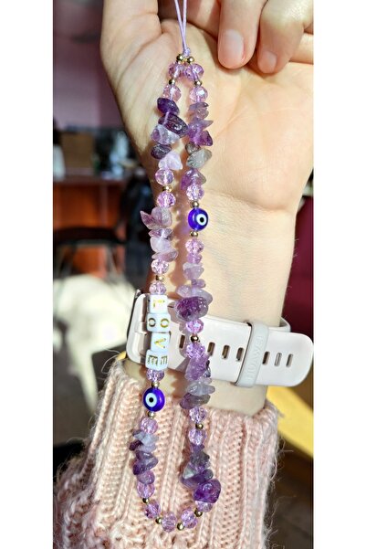 LORESİMA AKSESUAR Mor Ametis Doğal Taş Telefon Askısı Telefon Charmi