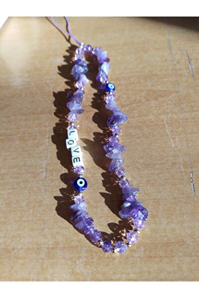 LORESİMA AKSESUAR Mor Ametis Doğal Taş Telefon Askısı Telefon Charmi