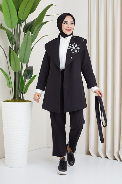 THE RAREBELL Shawl Collar Stone Embroidered Jacket Set