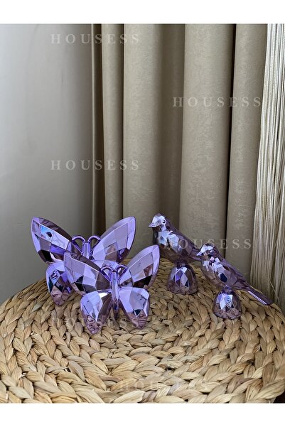 Housess 2'li Kuş Biblo Süs Polyester Döküm Ve 2'li Dekoratif Biblo Kelebek