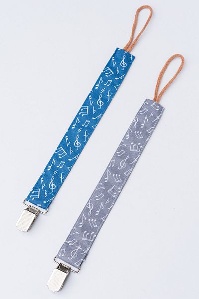 MyVera Blue Note - Gray Note Pacifier Strap Set - Pacifier Chain Set of 2 - 100% Cotton Fabric