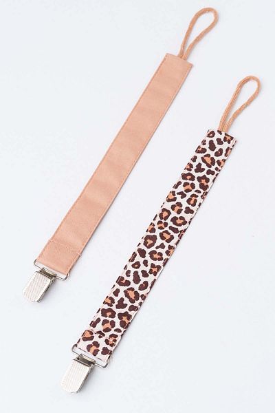 MyVera Mink - Leopard Pacifier Strap Set - Pacifier Chain Set of 2 - 100% Cotton Fabric
