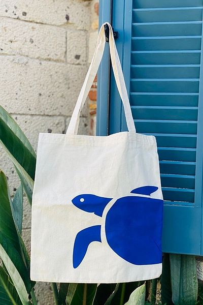 Lindos Natural Raw Cotton Strap Cloth Canvas Bag Turtle Pattern Tote Cloth Shopping Handle Shoulder Hand Bag