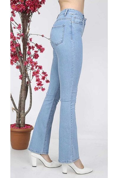byhaziran butik Blugi moale lycra cu talie înaltă cu design special Lassa, cu picior evazat,