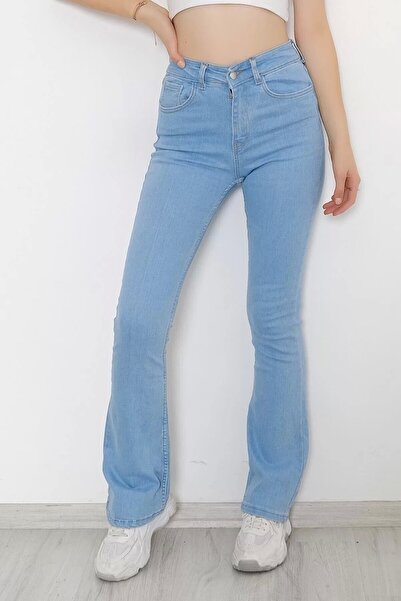 byhaziran butik Lassa Special Design High Waist Flared Leg Lycra Soft Jeans,