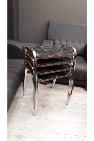 aldagelsin Lüks Piramit Tepsi Zigon Sehpa Gümüş