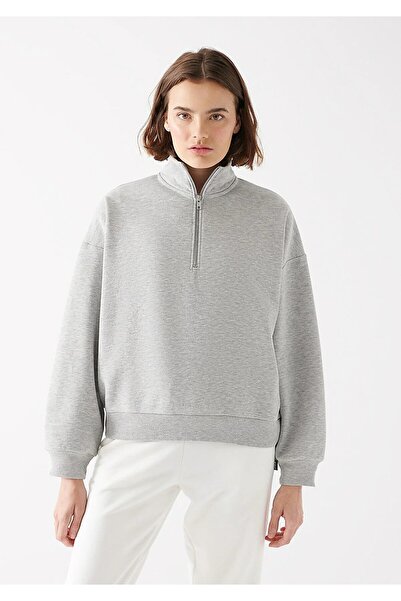Yarı Fermuarlı Gri Sweatshirt