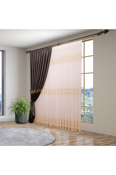 perhal perde ve halı Fuste Brodate Subțire Model Ploaie 1-2,5 Mediu Plis Auriu Auriu Culoare Tulle Perdele