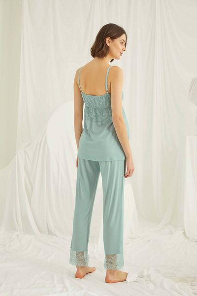 lohusahamile Green Maternity Pajama Set with Breastfeeding Feature and Dressing Gown Monamise 18469