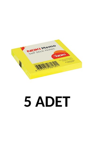 Noki 5 Pieces Postit 75mm X75mm Adhesive Paper 80 Sheets Yellow