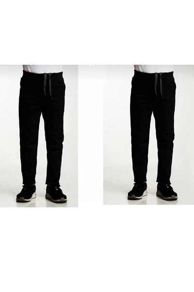 FATELLA Unisex 2-pack Children's Comfortable Ribbed Waist Canvas Linen School Performance Trousers 2 Pieces