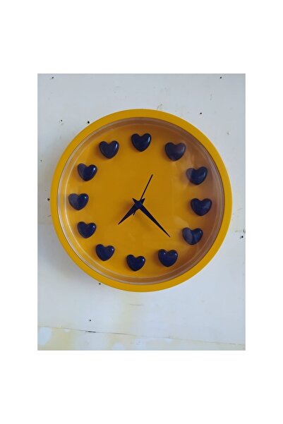 Bahat ساعة حائط ثلاثية الأبعاد على شكل قلب مروحة باللون الأصفر والأزرق الداكن...