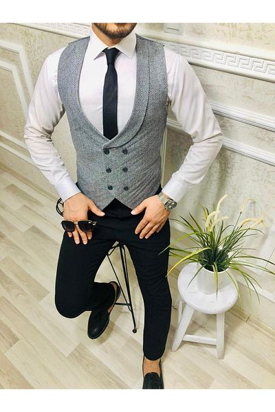 BENESSE Slim Fit Blazer Pocket Single Vest