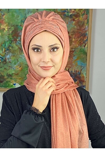 BUTİKAMBAR Sultan Model Somon Simli Şifon Büzgülü Şal