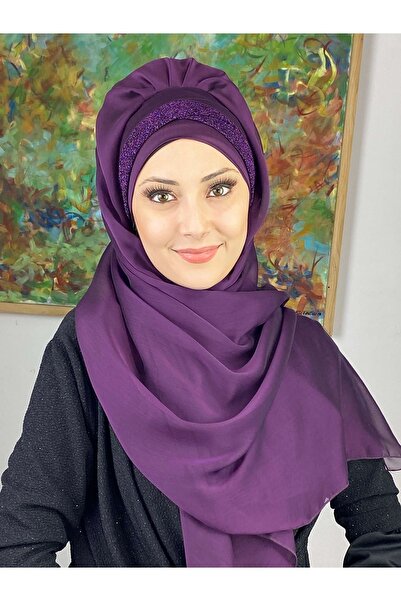 BUTİKAMBAR Topkapı Model Mor Büzgülü Şal