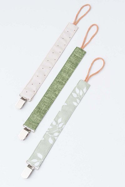 MyVera Mink Polka Dot - Green Gray - Green Leaf Pacifier Strap Set - 3-Piece Pacifier Chain Set