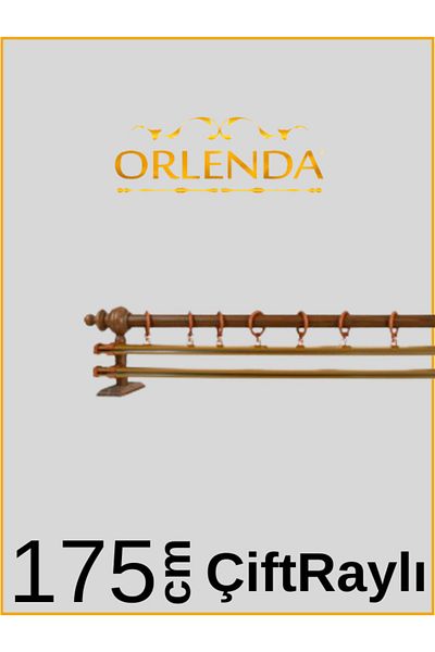 Orlenda Cherry Wood Headed Aluminum Pipe Rustic Curtain Hanger Double Rail 175 Cm