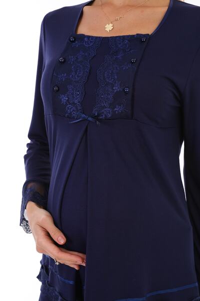 lohusahamile Lacivert Emzirme Özellikli Sabahlıklı Hamile Lohusa Pijama Takımı 3044