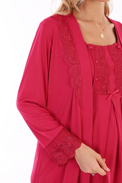 lohusahamile Cherry Breastfeeding Featured Maternity Pajamas Set with Dressing Gown 3044