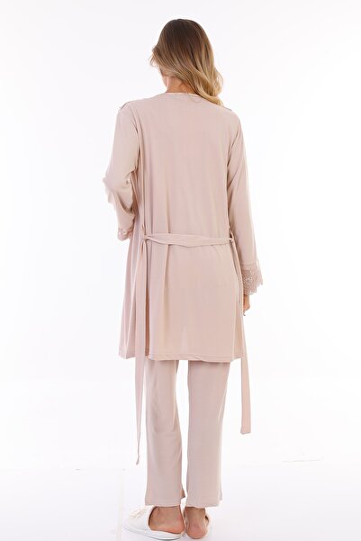 lohusahamile Σετ πιτζάμες εγκυμοσύνης σε μπεζ χρώμα με ρόμπα και θηλασμό 3044