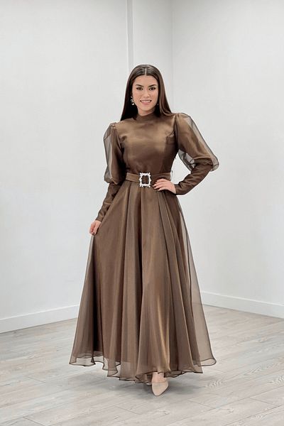 giyimmasalı Βραδινό Φόρεμα από ύφασμα Organza Crepe - Καφέ