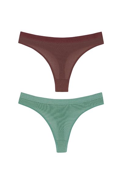 HNX Set of 2 Corded Cotton Women's Thong Panties