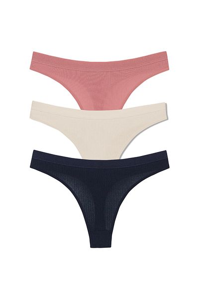 HNX Corded Cotton 3-Piece Women's Thong Panties Set