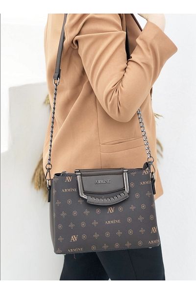 Armine Large Size Chain Hand and Shoulder Bag 223 Mink Printed