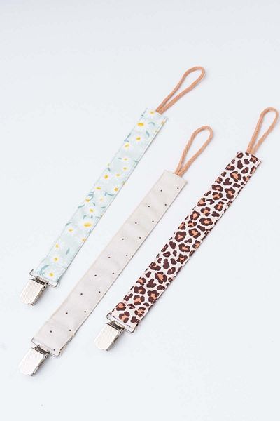 MyVera Green Daisy - Mink Polka Dot - Lopar Pacifier Strap Set - 3-Piece Pacifier Chain Set
