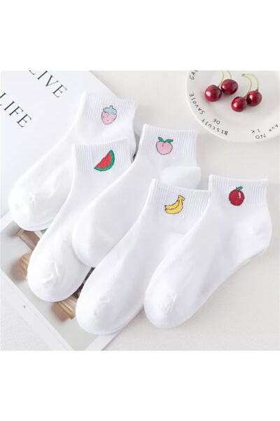 SBA SOCKS مجموعة من 5 جوارب نصف قطنية منقوشة بالفواكه للسيدات