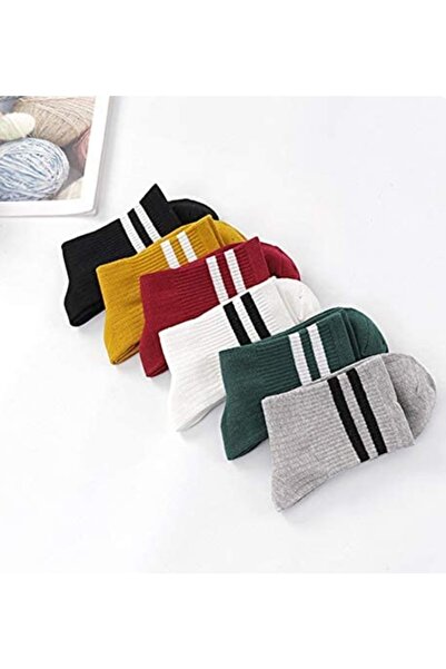 SBA SOCKS 6'lı Karışık Renkli Çizgili Pamuklu Tenis Kolej Çorap