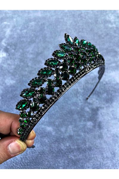 Hobigram Green Crystal Stone Elanur Model Henna și Coroana de Mireasă – Bandă de păr, Design Elegant, Accesoriu pentru femei