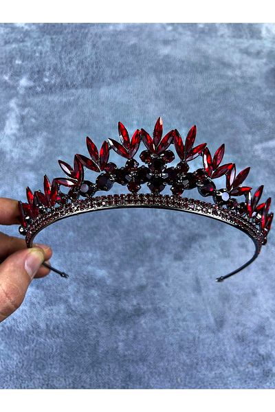 Hobigram Coroană de mireasă și henna cu model de frunze de burgundă și piatră de cristal