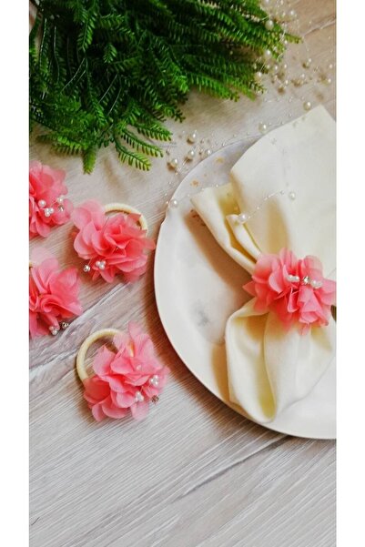 CWolf Powder Laser Flower Stone Pearl Napkin Ring (6 Pcs)