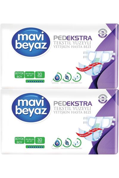 Mavi beyaz Ped Ekstra Tekstil Yüzeyli Yetişkin Bel Bantlı Hasta Bezi Large Bü...