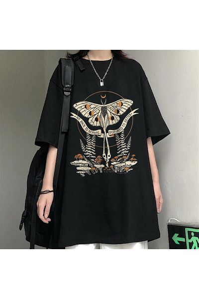 Touz Μπλουζάκι Butterfly & Mushrooms Μαύρο Unisex Oversize