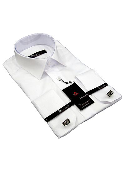 Dicotto Λευκό Micro υφασμάτινο μανικετόκουμπα Slim Fit μονόχρωμο ανδρικό πουκάμισο - 199-1