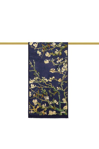 Bursa İpek Navy Blue Almond Flower Silk Scarf