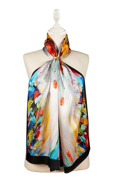Bursa İpek Red Angel Silk Painting Scarf