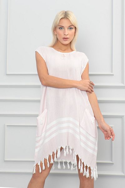 Dokubba Women's Peshtemal, Beach Dress - Blush Pink, Hand Embroidered, Suitable for Pareo and Home Use