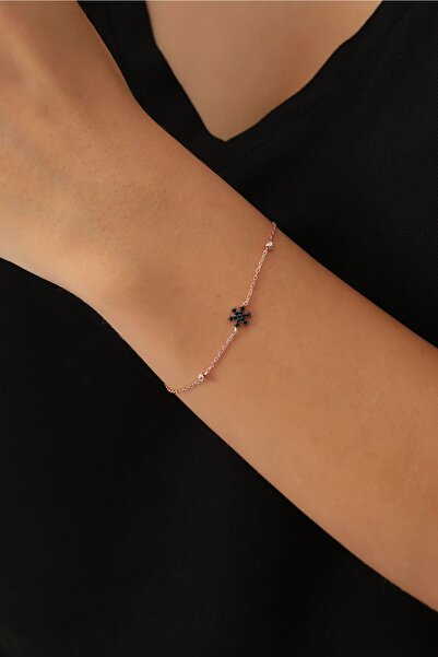 Bilsen Store 925 Ayar Gümüş Rose Kaplama Siyah Zirkon Taşlı Toplu Kar Tanesi ...