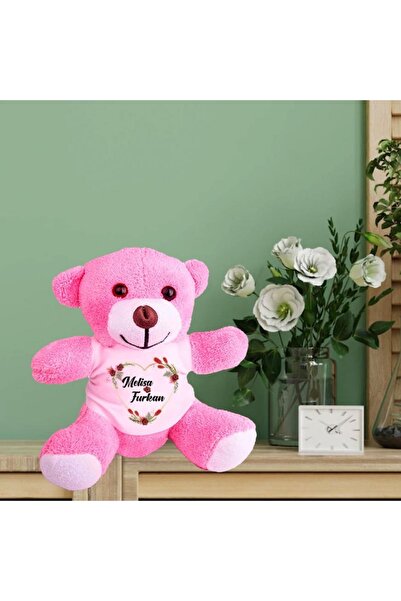 Hediye Kesesi Kişiye Özel Isim Baskılı Kalp Temalı Sevgili Peluş Pembe Ayı Hk...