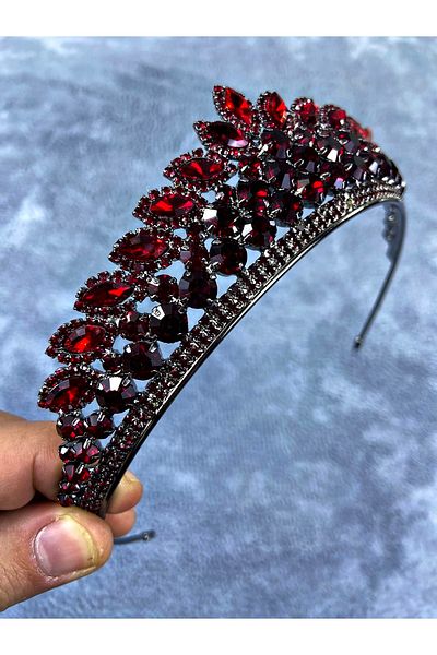 Hobigram Model Elanur de piatră de cristal burgundă Henna și coroană de mireasă – Bandă de păr, design elegant, accesoriu pentru femei