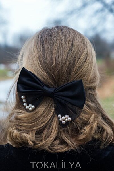 TOKALİLYA Kadın Saten Siyah Fiyonk Otomatik Klipsli Toka