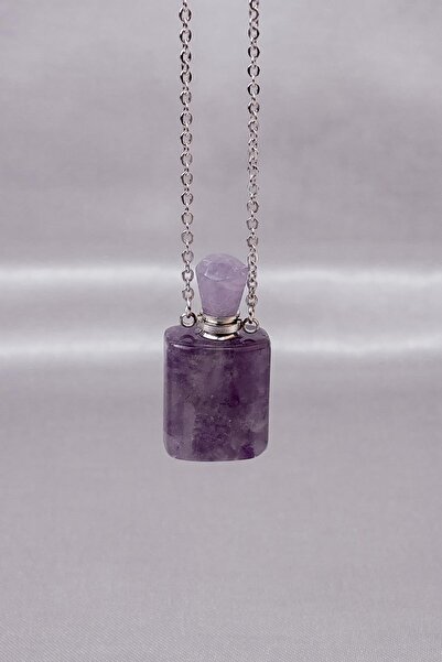 Dünya Doğal Taş Ametist Taşı Parfüm Şişesi Kolye