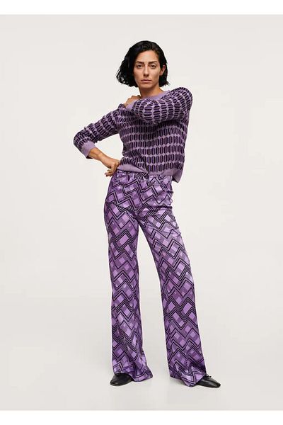 MANGO Woman Women's Lilac Geometric Patterned Trousers