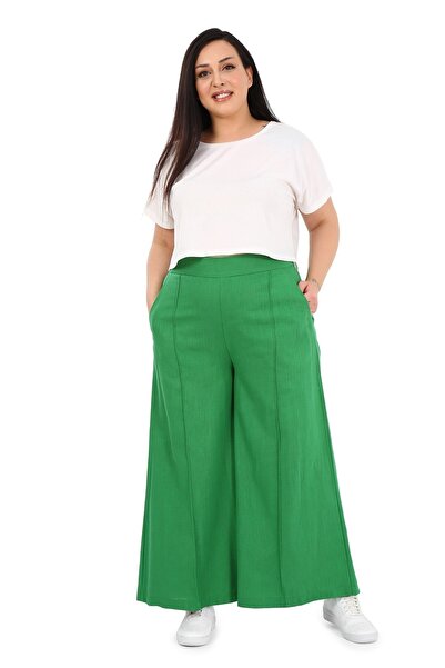 DISENTIS MODEST Pantaloni verzi de pânză cu picior lat, cu fermoar, cu cusătu...