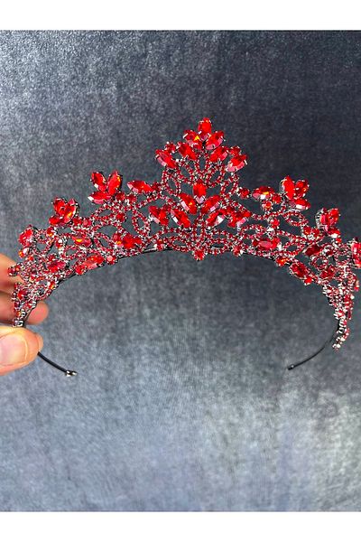 Hobigram Model Melissa roșu Henna și Coroana de mireasă – Coroană, Piatră de cristal, Model elegant, Coroană de mireasă, Accesoriu de păr